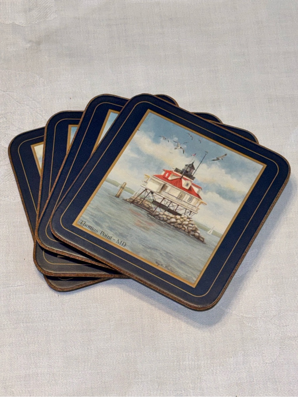 Vintage Pimpernel Lighthouse Coasters Set of 4 Cork Back Made in England